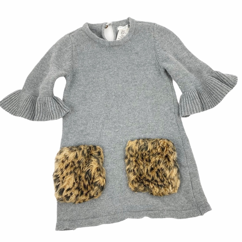 Max Studio Baby Gray Fur Leopard Knit Sweater Dress 2T